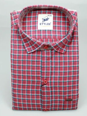 Men's Berry Red & Teal Plaid Flannel Shirt | Cozy Casual Check