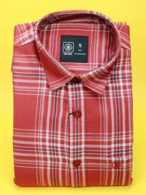 Men's Rich Red Plaid Casual Shirt | Vibrant Check Pattern