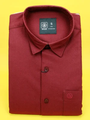 Men’s Maroon Herringbone Shirt | Rich Textured Cotton Blend