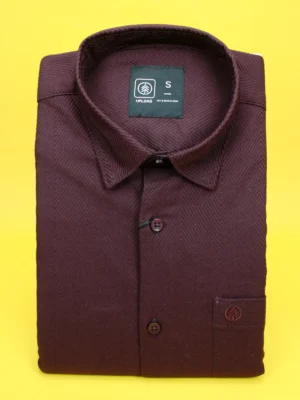 Men’s Burgundy Herringbone Shirt | Deep Textured Casual Wear