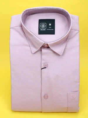 Men’s Light Pink Herringbone Shirt | Stylish Textured Casual Wear