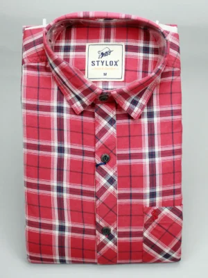 Men's Crimson Red Plaid Cotton Shirt | Casual Check Wear