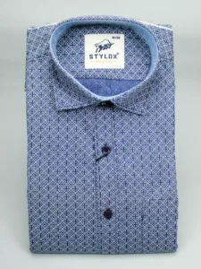 Men's Navy Blue Geometric Print Shirt | Detailed Micro-Pattern