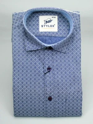 Men's Navy Blue Geometric Print Shirt | Detailed Micro-Pattern
