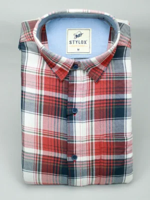 Men's Bold Red Plaid Flannel Shirt | Navy & White Check Casual Wear