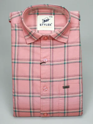 Men's Pink Windowpane Check Shirt | Mint Accent Casual Wear
