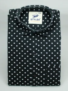 Men's Black & White Ditsy Print Cotton Shirt | Subtle Floral Pattern