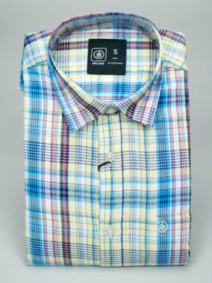 Men's Pastel Plaid Check Shirt | Yellow, Blue & Pink Casual Wear