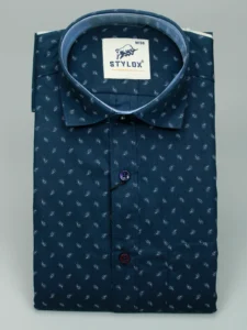 Men's Navy Blue Micro-Print Casual Shirt | Subtle Diamond Pattern